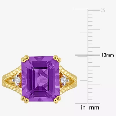 Womens Genuine Purple Amethyst 18K Gold Over Silver Cocktail Ring