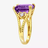 Womens Genuine Purple Amethyst 18K Gold Over Silver Cocktail Ring