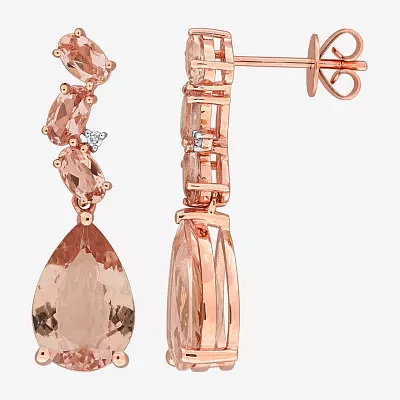 Womens Diamond Accent Genuine Pink Morganite 10K Rose Gold Pear Drop Earrings