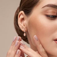 Womens Diamond Accent Genuine Pink Morganite 10K Rose Gold Pear Drop Earrings