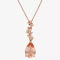 Womens Diamond Accent Genuine Pink Morganite 10K Rose Gold Pear Pendant Necklace