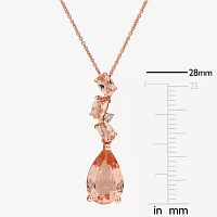 Womens Diamond Accent Genuine Pink Morganite 10K Rose Gold Pear Pendant Necklace