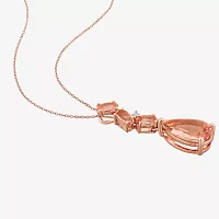 Womens Diamond Accent Genuine Pink Morganite 10K Rose Gold Pear Pendant Necklace