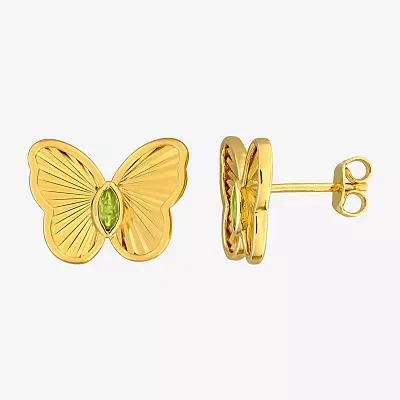 Genuine Green Peridot 18K Gold Over Silver 12mm Butterfly Stud Earrings