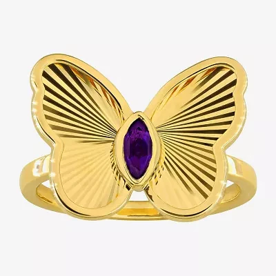 Womens Genuine Purple Amethyst 10K Gold Butterfly Cocktail Ring