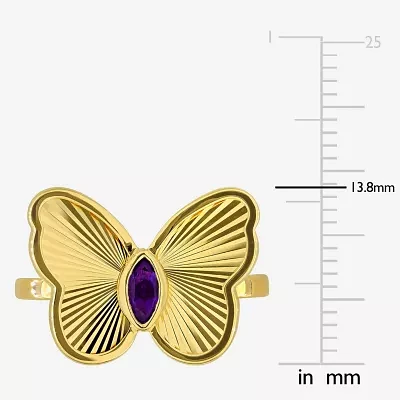 Womens Genuine Purple Amethyst 10K Gold Butterfly Cocktail Ring