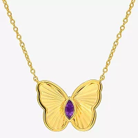 Womens Genuine Purple Amethyst 18K Gold Over Silver Butterfly Pendant Necklaces
