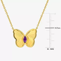 Womens Genuine Purple Amethyst 18K Gold Over Silver Butterfly Pendant Necklaces
