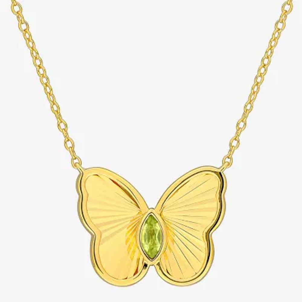 Womens Genuine Green Peridot 18K Gold Over Silver Butterfly Pendant Necklaces