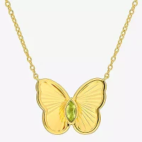Womens Genuine Green Peridot 18K Gold Over Silver Butterfly Pendant Necklaces