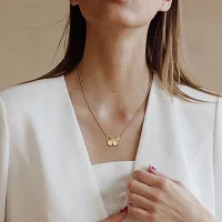 Womens Genuine Green Peridot 18K Gold Over Silver Butterfly Pendant Necklaces