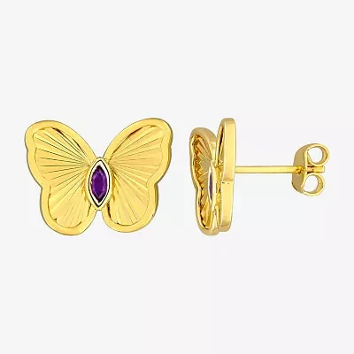 Genuine Purple Amethyst 18K Gold Over Silver 12mm Butterfly Stud Earrings