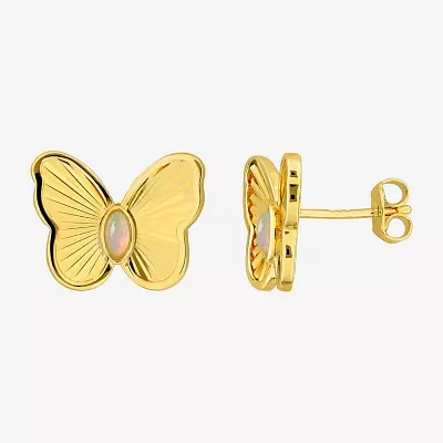 Genuine White Opal 18K Gold Over Silver 12mm Butterfly Stud Earrings