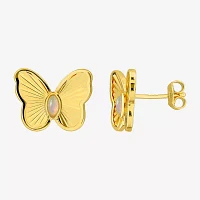 Genuine White Opal 18K Gold Over Silver 12mm Butterfly Stud Earrings