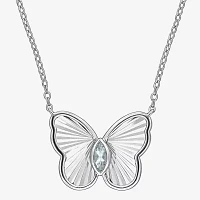 Womens Genuine Blue Aquamarine Sterling Silver Butterfly Pendant Necklaces