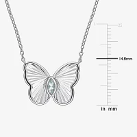 Womens Genuine Blue Aquamarine Sterling Silver Butterfly Pendant Necklaces