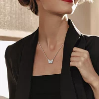 Womens Genuine Blue Aquamarine Sterling Silver Butterfly Pendant Necklaces