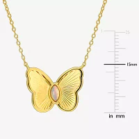 Womens Genuine White Opal 18K Gold Over Silver Butterfly Pendant Necklace