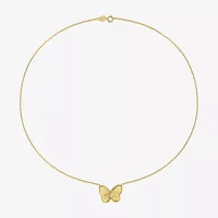 Womens Genuine White Opal 18K Gold Over Silver Butterfly Pendant Necklace