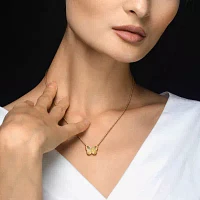 Womens Genuine White Opal 18K Gold Over Silver Butterfly Pendant Necklace