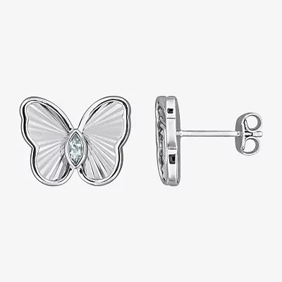 Genuine Blue Aquamarine Sterling Silver 12mm Butterfly Stud Earrings