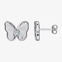 Genuine Blue Aquamarine Sterling Silver 12mm Butterfly Stud Earrings