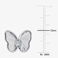 Genuine Blue Aquamarine Sterling Silver 12mm Butterfly Stud Earrings