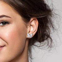 Genuine Blue Aquamarine Sterling Silver 12mm Butterfly Stud Earrings