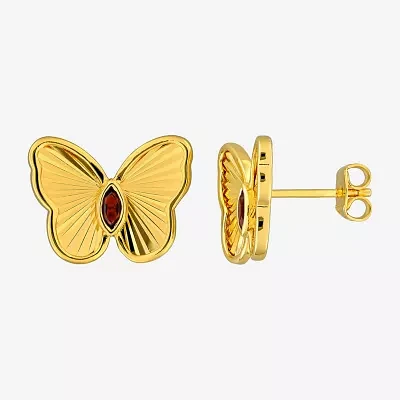 Genuine Red Garnet 18K Gold Over Silver 12mm Butterfly Stud Earrings