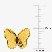 Genuine Red Garnet 18K Gold Over Silver 12mm Butterfly Stud Earrings
