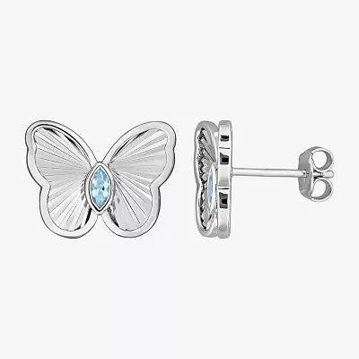 Genuine Blue Topaz Sterling Silver 12mm Butterfly Stud Earrings