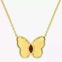 Womens Genuine Red Garnet 18K Gold Over Silver Butterfly Pendant Necklace