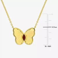 Womens Genuine Red Garnet 18K Gold Over Silver Butterfly Pendant Necklace