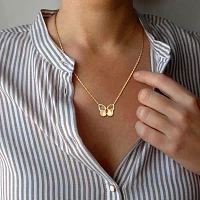 Womens Genuine Red Garnet 18K Gold Over Silver Butterfly Pendant Necklace