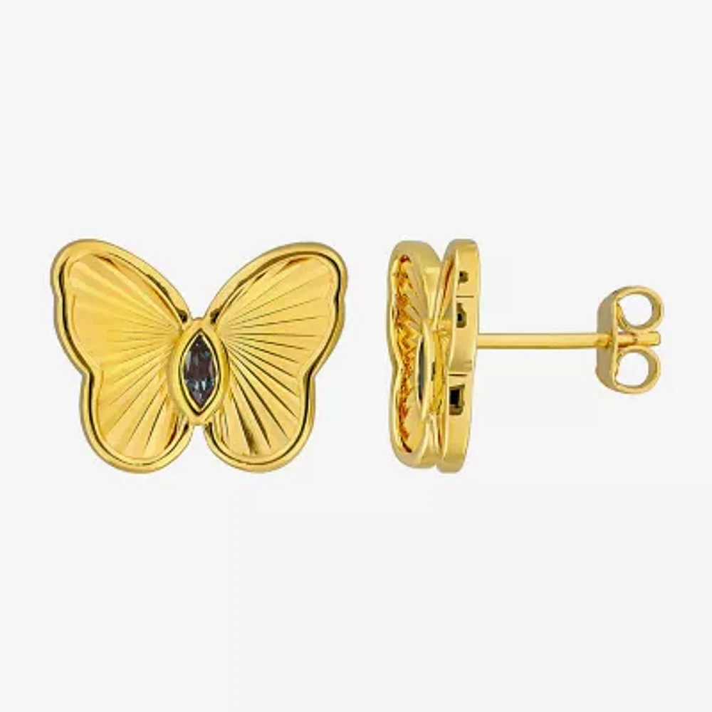 Lab Created Purple Alexandrite 18K Gold Over Silver 12mm Butterfly Stud Earrings