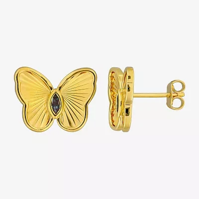 Lab Created Purple Alexandrite 18K Gold Over Silver 12mm Butterfly Stud Earrings