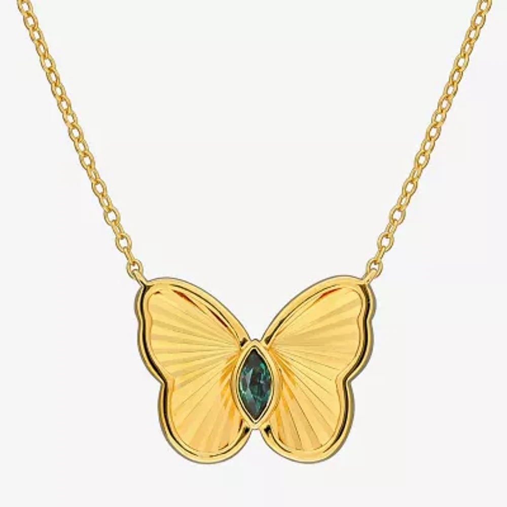 Womens Lab Created Purple Alexandrite 18K Gold Over Silver Butterfly Pendant Necklaces