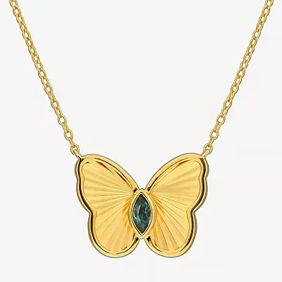 Womens Lab Created Purple Alexandrite 18K Gold Over Silver Butterfly Pendant Necklaces