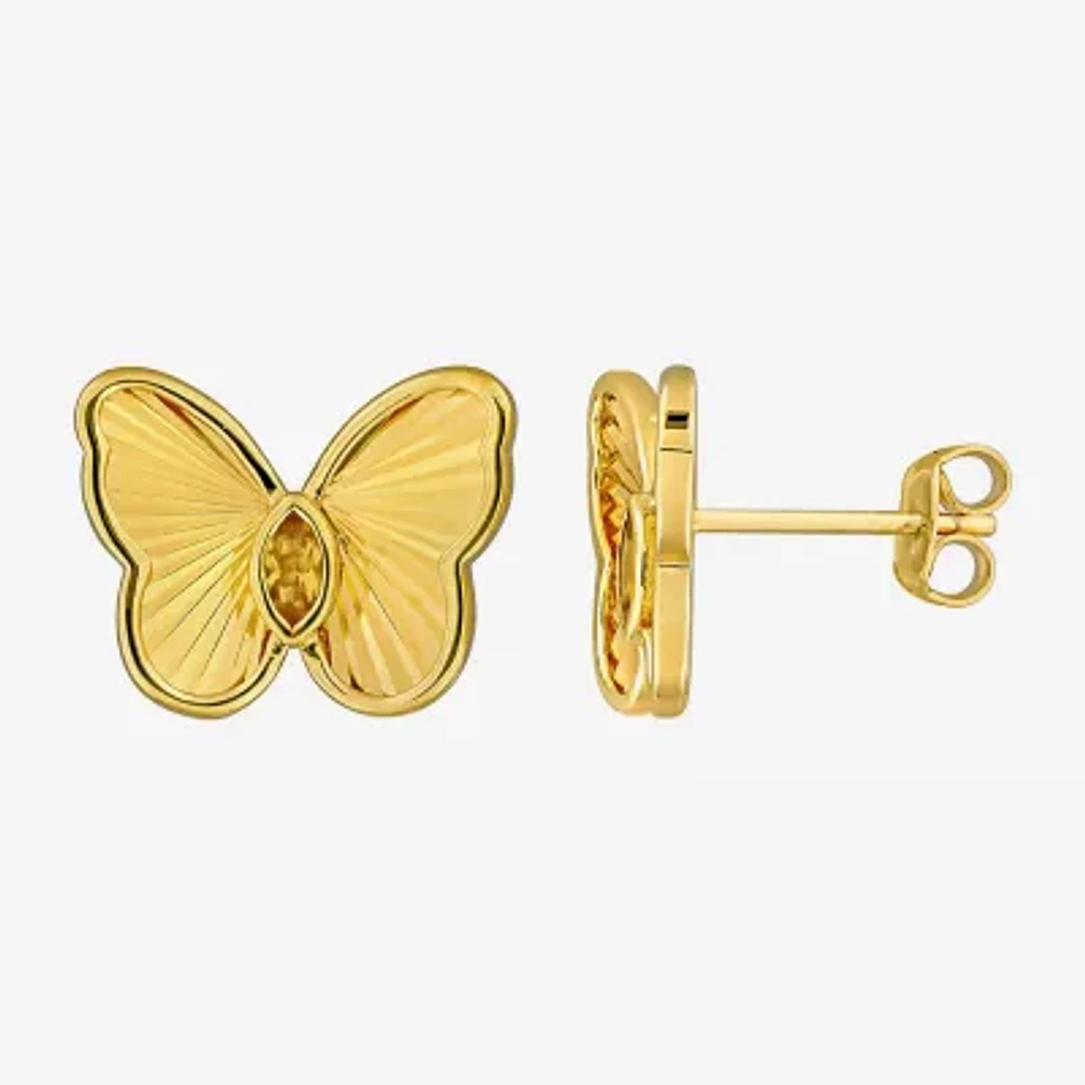 Genuine Yellow Citrine 18K Gold Over Silver 12mm Butterfly Stud Earrings