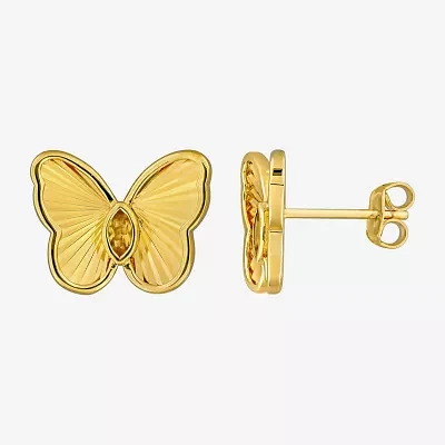 Genuine Yellow Citrine 18K Gold Over Silver 12mm Butterfly Stud Earrings
