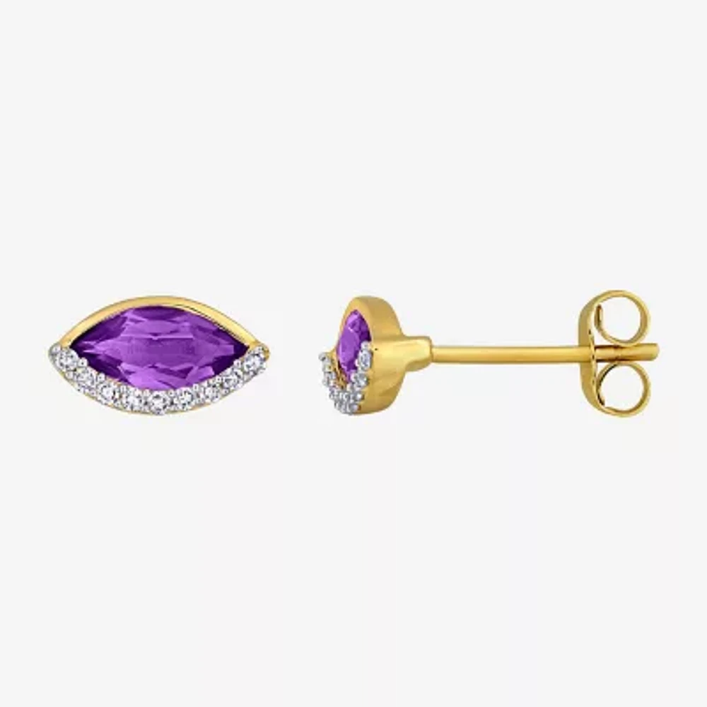 1/10 CT. T.W. Genuine Purple Amethyst 14K Gold 5.5mm Marquise Stud Earrings