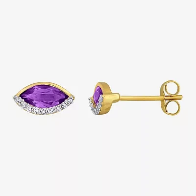 1/10 CT. T.W. Genuine Purple Amethyst 14K Gold 5.5mm Marquise Stud Earrings