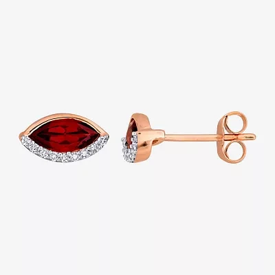 1/10 CT. T.W. Genuine Red Garnet 14K Rose Gold 5.5mm Marquise Stud Earrings