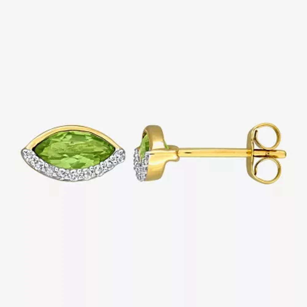 1/10 CT. T.W. Genuine Green Peridot 14K Gold 5.5mm Marquise Stud Earrings