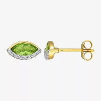 1/10 CT. T.W. Genuine Green Peridot 14K Gold 5.5mm Marquise Stud Earrings