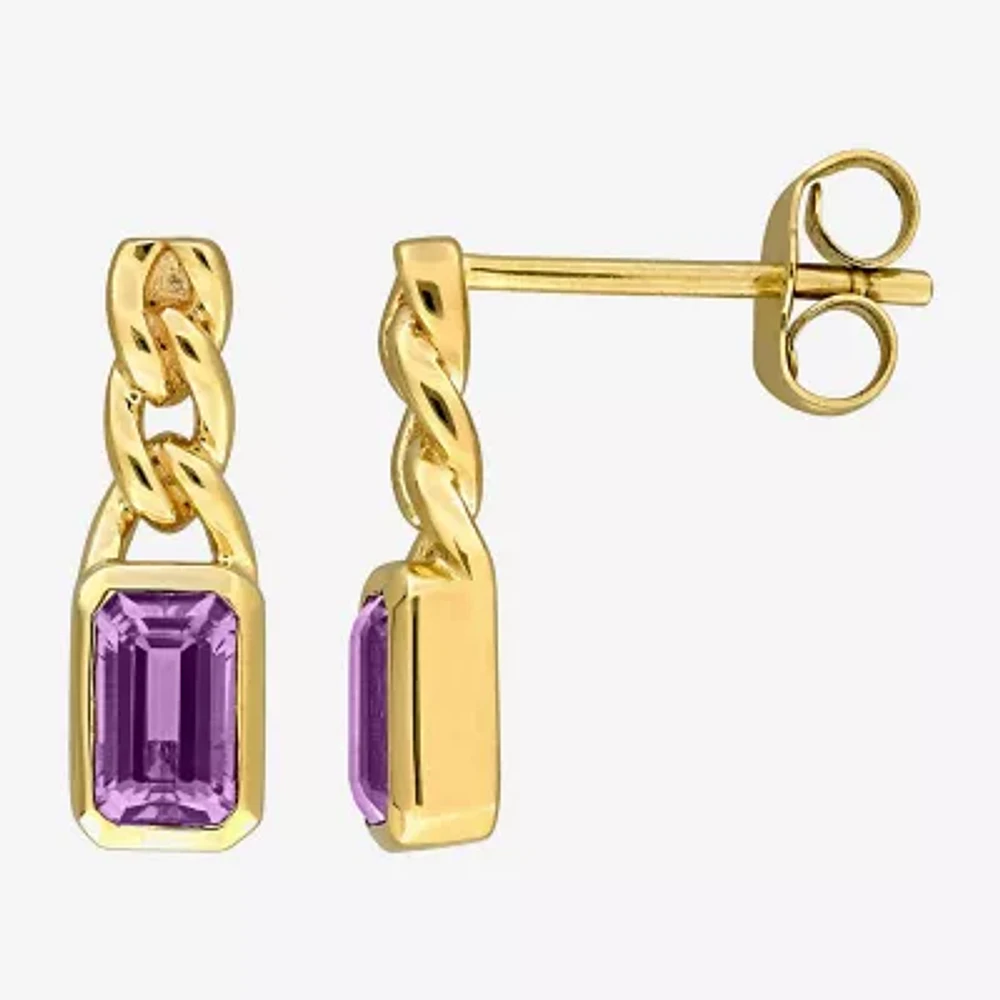 Genuine Purple Amethyst 14K Gold Drop Earrings