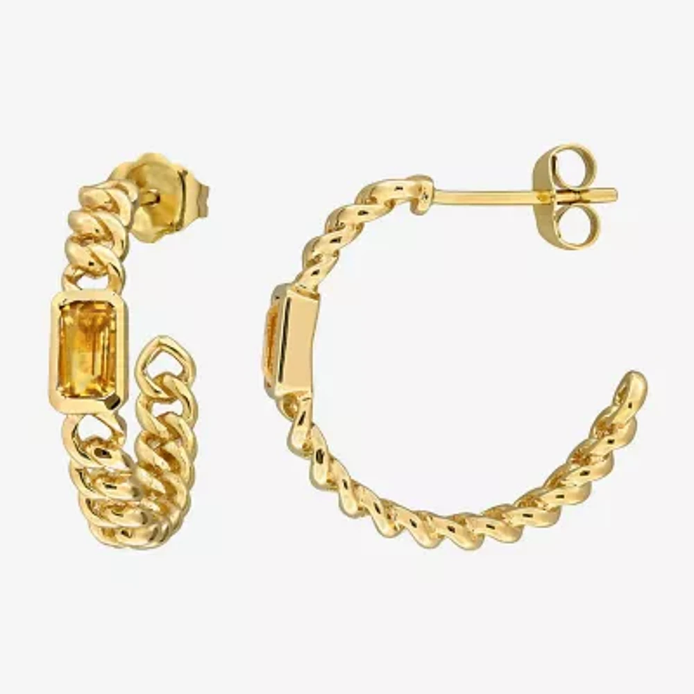 Genuine Yellow Citrine 14K Gold 20.5mm Hoop Earrings