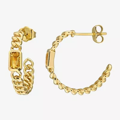 Genuine Yellow Citrine 14K Gold 20.5mm Hoop Earrings