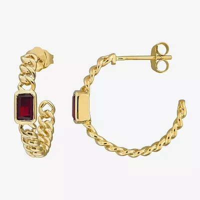 Genuine Red Garnet 14K Gold 20.5mm Hoop Earrings