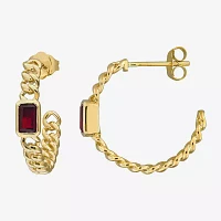 Genuine Red Garnet 14K Gold 20.5mm Hoop Earrings